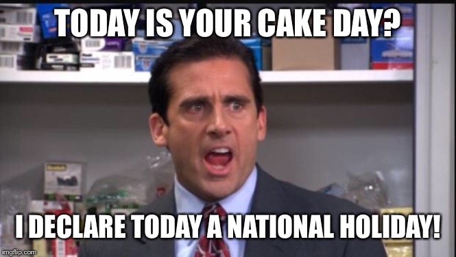 That's what she said the office Michael Scott | TODAY IS YOUR CAKE DAY? I DECLARE TODAY A NATIONAL HOLIDAY! | image tagged in that's what she said the office michael scott | made w/ Imgflip meme maker