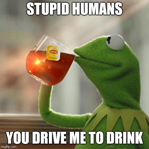 But That's None Of My Business | STUPID HUMANS; YOU DRIVE ME TO DRINK | image tagged in memes,but thats none of my business,kermit the frog | made w/ Imgflip meme maker