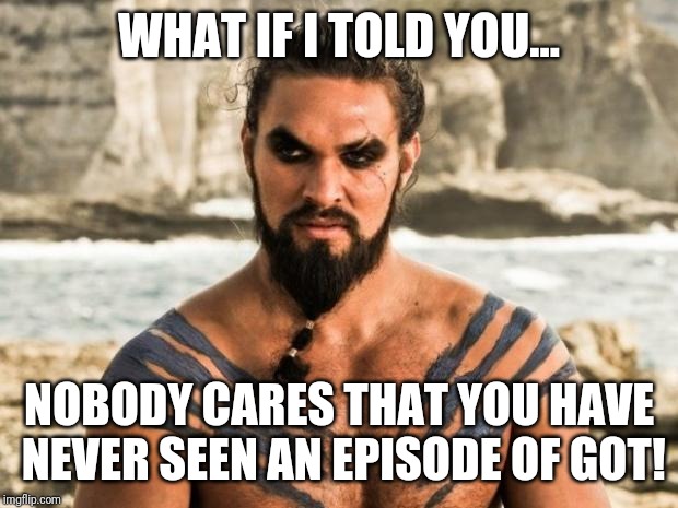 Game of Thrones | WHAT IF I TOLD YOU... NOBODY CARES THAT YOU HAVE NEVER SEEN AN EPISODE OF GOT! | image tagged in game of thrones | made w/ Imgflip meme maker