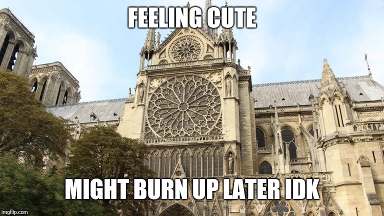 They blew it up! Notre Dame you all to hellllll!!! | FEELING CUTE; MIGHT BURN UP LATER IDK | image tagged in notre dame,fire,feeling cute | made w/ Imgflip meme maker