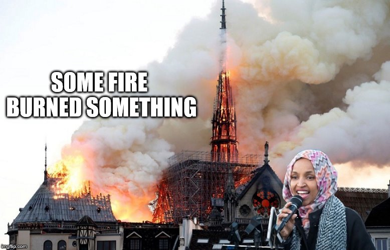 Notre Dame Cathedral | SOME FIRE BURNED SOMETHING | image tagged in notre dame,ilhan omar,fire | made w/ Imgflip meme maker