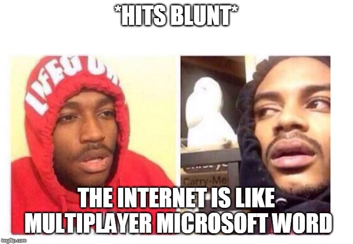 Hits blunt | *HITS BLUNT*; THE INTERNET IS LIKE MULTIPLAYER MICROSOFT WORD | image tagged in hits blunt | made w/ Imgflip meme maker