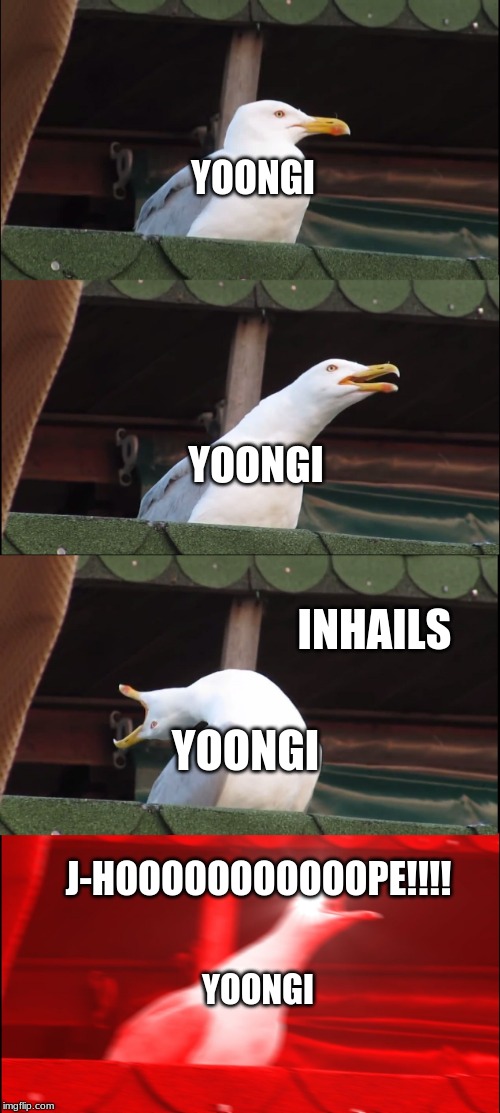 Inhaling Seagull Meme | YOONGI; YOONGI; INHAILS; YOONGI; J-HOOOOOOOOOOOPE!!!! YOONGI | image tagged in memes,inhaling seagull | made w/ Imgflip meme maker