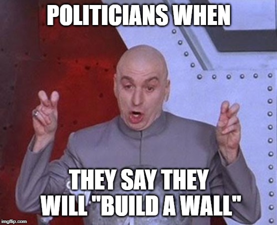 Dr Evil Laser Meme | POLITICIANS WHEN; THEY SAY THEY WILL "BUILD A WALL" | image tagged in memes,dr evil laser | made w/ Imgflip meme maker