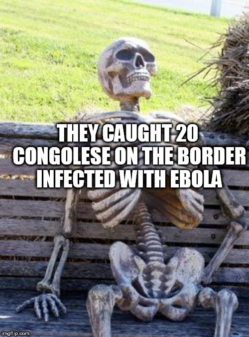 Waiting Skeleton Meme | THEY CAUGHT 20 CONGOLESE ON THE BORDER INFECTED WITH EBOLA | image tagged in memes,waiting skeleton | made w/ Imgflip meme maker