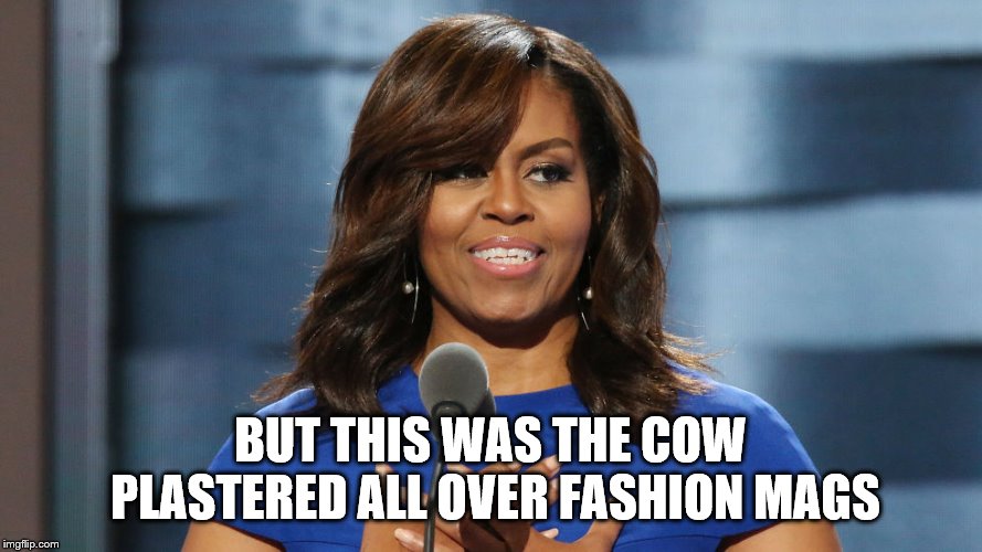 Michelle Obama | BUT THIS WAS THE COW PLASTERED ALL OVER FASHION MAGS | image tagged in michelle obama | made w/ Imgflip meme maker