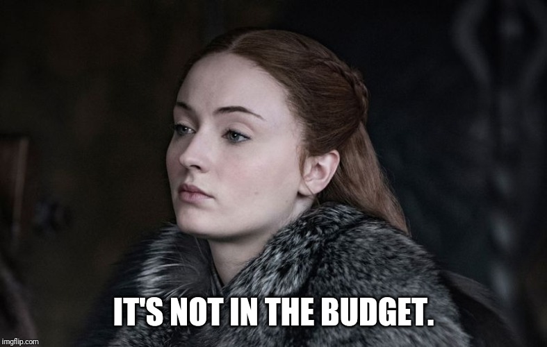 Whenever you ask finance to purchase something. | IT'S NOT IN THE BUDGET. | image tagged in game of thrones,business,got,sansa,sansa stark,finance | made w/ Imgflip meme maker