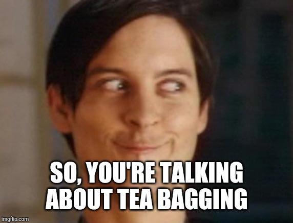Spiderman Peter Parker Meme | SO, YOU'RE TALKING ABOUT TEA BAGGING | image tagged in memes,spiderman peter parker | made w/ Imgflip meme maker