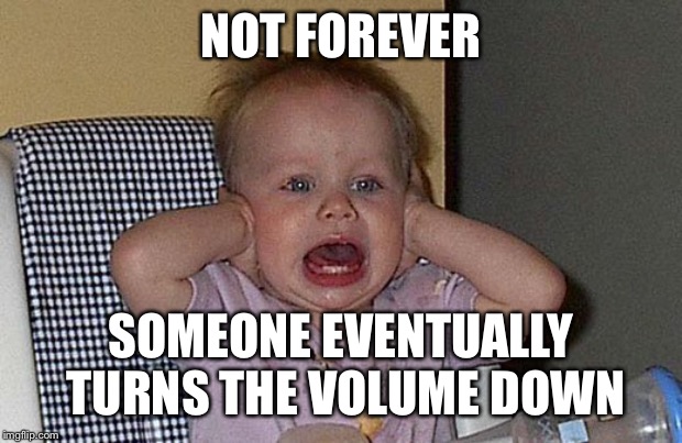 Too much Noise | NOT FOREVER SOMEONE EVENTUALLY TURNS THE VOLUME DOWN | image tagged in too much noise | made w/ Imgflip meme maker