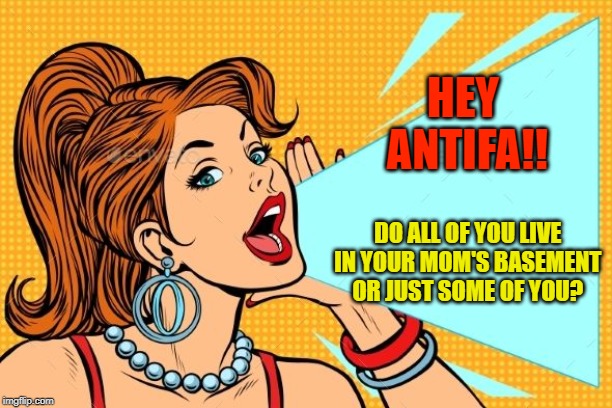Antifa scum | HEY ANTIFA!! DO ALL OF YOU LIVE IN YOUR MOM'S BASEMENT OR JUST SOME OF YOU? | image tagged in antifa,leftists | made w/ Imgflip meme maker