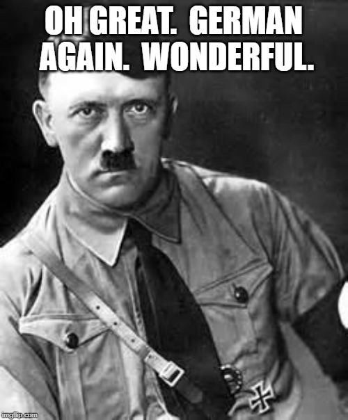 Adolf Hitler | OH GREAT.  GERMAN AGAIN.  WONDERFUL. | image tagged in adolf hitler | made w/ Imgflip meme maker