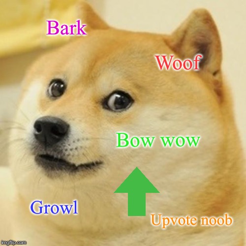 Doge Meme | Bark; Woof; Bow wow; Growl; Upvote noob | image tagged in memes,doge | made w/ Imgflip meme maker