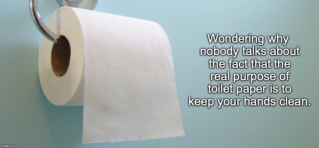 You mean it's not for... | Wondering why nobody talks about the fact that the real purpose of toilet paper is to keep your hands clean. | image tagged in tp,toilet paper | made w/ Imgflip meme maker
