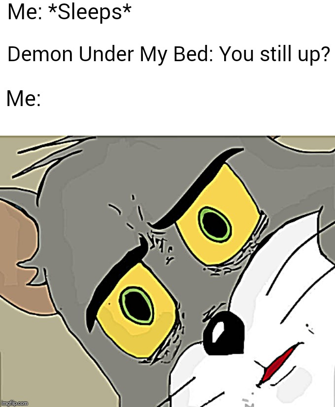 Me at 3AM | Me: *Sleeps*; Demon Under My Bed: You still up? Me: | image tagged in dank memes | made w/ Imgflip meme maker