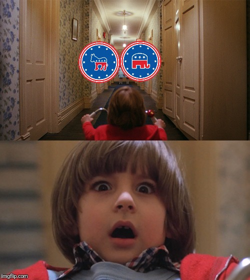 image tagged in the shining,political meme,democrats,republicans | made w/ Imgflip meme maker