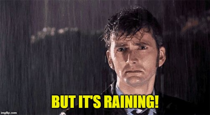 Rainy Tennant | BUT IT'S RAINING! | image tagged in rainy tennant | made w/ Imgflip meme maker