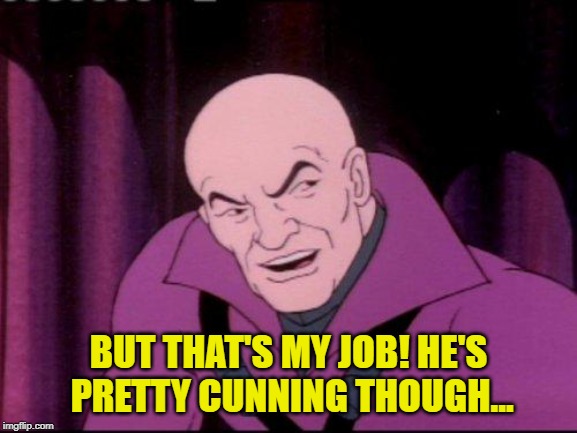 Lex Luthor Legion of Doom | BUT THAT'S MY JOB! HE'S PRETTY CUNNING THOUGH... | image tagged in lex luthor legion of doom | made w/ Imgflip meme maker