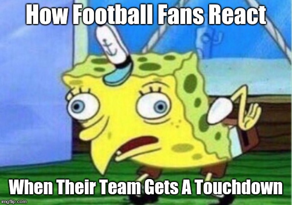 Mocking Spongebob | How Football Fans React; When Their Team Gets A Touchdown | image tagged in memes,mocking spongebob | made w/ Imgflip meme maker