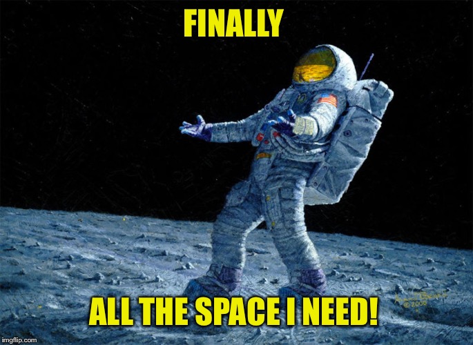 astronaut | FINALLY ALL THE SPACE I NEED! | image tagged in astronaut | made w/ Imgflip meme maker