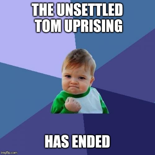 And I made it through without making even one! | THE UNSETTLED TOM UPRISING; HAS ENDED | image tagged in memes,success kid,unsettled tom | made w/ Imgflip meme maker