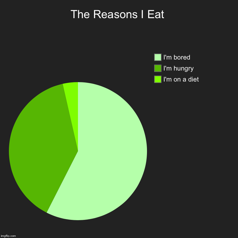 The Reasons I Eat | I'm on a diet, I'm hungry, I'm bored | image tagged in charts,pie charts | made w/ Imgflip chart maker