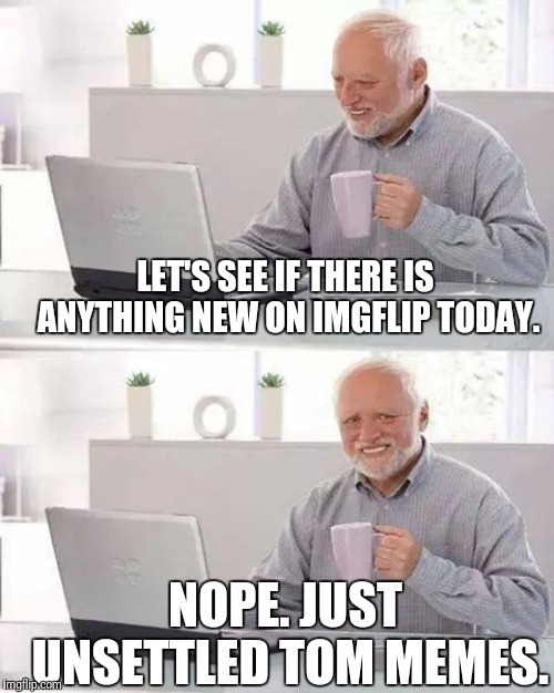 Hide the Pain Harold | LET'S SEE IF THERE IS ANYTHING NEW ON IMGFLIP TODAY. NOPE. JUST UNSETTLED TOM MEMES. | image tagged in memes,hide the pain harold | made w/ Imgflip meme maker