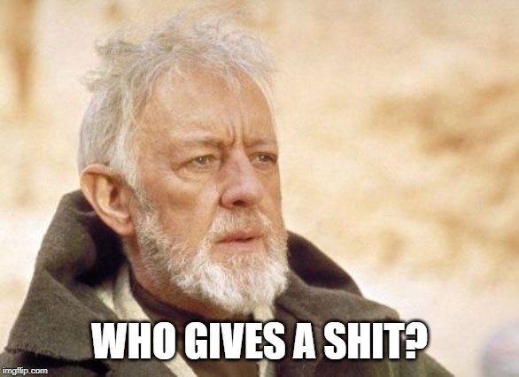 Obi Wan Kenobi Meme | WHO GIVES A SHIT? | image tagged in memes,obi wan kenobi | made w/ Imgflip meme maker