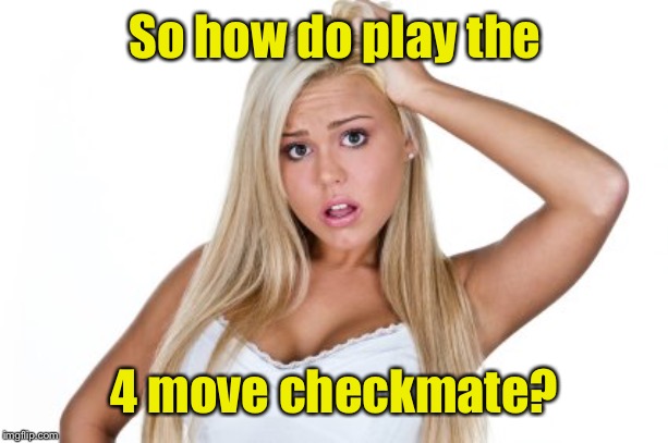 Dumb Blonde | So how do play the 4 move checkmate? | image tagged in dumb blonde | made w/ Imgflip meme maker