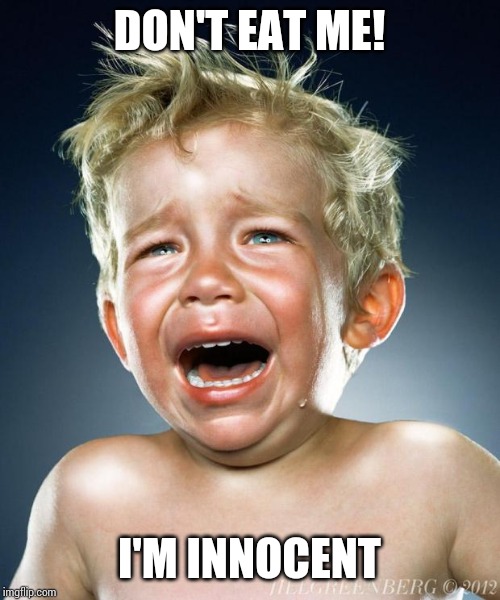 crying child | DON'T EAT ME! I'M INNOCENT | image tagged in crying child | made w/ Imgflip meme maker