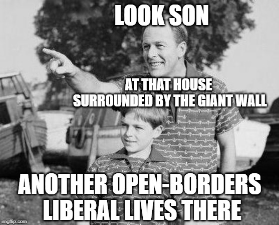 Look Son Meme | LOOK SON; AT THAT HOUSE SURROUNDED BY THE GIANT WALL; ANOTHER OPEN-BORDERS LIBERAL LIVES THERE | image tagged in memes,look son | made w/ Imgflip meme maker