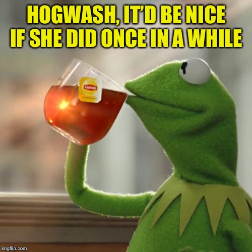 But That's None Of My Business Meme | HOGWASH, IT’D BE NICE IF SHE DID ONCE IN A WHILE | image tagged in memes,but thats none of my business,kermit the frog | made w/ Imgflip meme maker