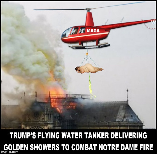 flying water tanks | image tagged in notre dame,paris,fire,fat lady,trump,idiot | made w/ Imgflip meme maker