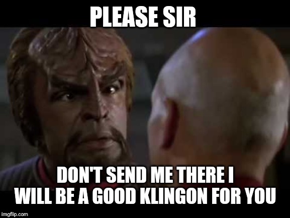Lt. Worf | PLEASE SIR DON'T SEND ME THERE I WILL BE A GOOD KLINGON FOR YOU | image tagged in lt worf | made w/ Imgflip meme maker