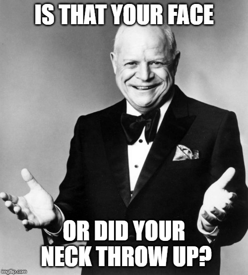 A classic insult from a class act | IS THAT YOUR FACE; OR DID YOUR NECK THROW UP? | image tagged in don rickles,memes,face | made w/ Imgflip meme maker