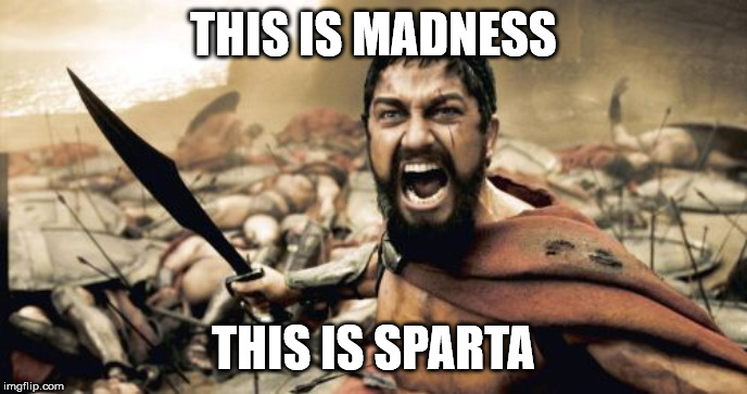 This is madness | THIS IS MADNESS; THIS IS SPARTA | image tagged in memes,sparta leonidas | made w/ Imgflip meme maker