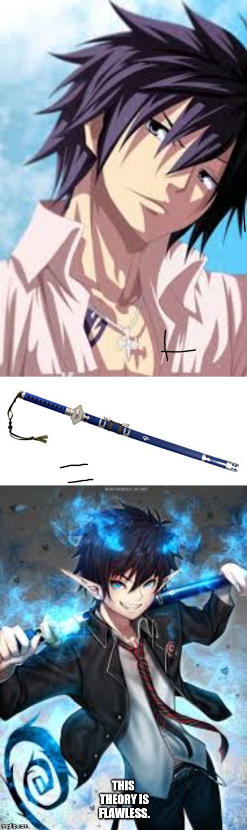 THIS THEORY IS FLAWLESS. | image tagged in blue exorcist memes | made w/ Imgflip meme maker