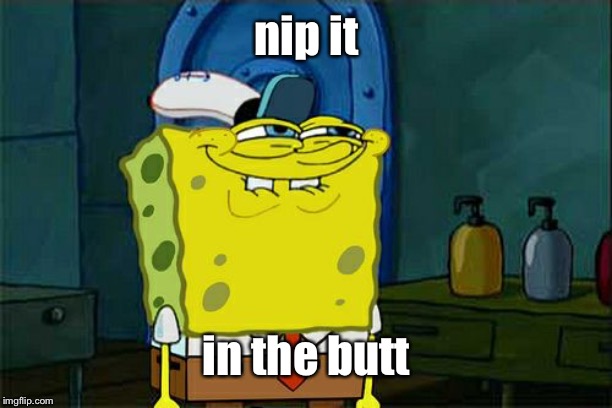 Don't You Squidward Meme | nip it in the butt | image tagged in memes,dont you squidward | made w/ Imgflip meme maker