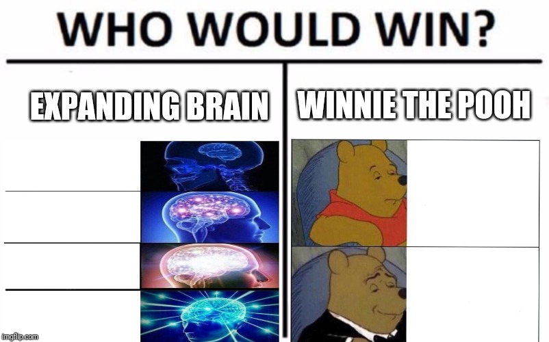 WINNIE THE POOH; EXPANDING BRAIN | image tagged in memes,expanding brain | made w/ Imgflip meme maker