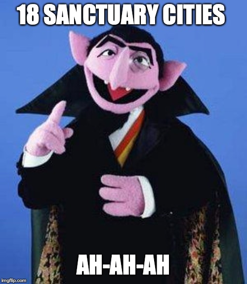 The Count | 18 SANCTUARY CITIES AH-AH-AH | image tagged in the count | made w/ Imgflip meme maker