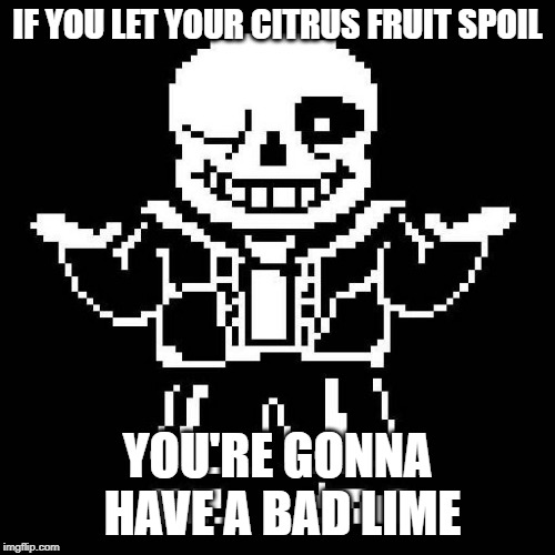 sans undertale | IF YOU LET YOUR CITRUS FRUIT SPOIL; YOU'RE GONNA HAVE A BAD LIME | image tagged in sans undertale | made w/ Imgflip meme maker