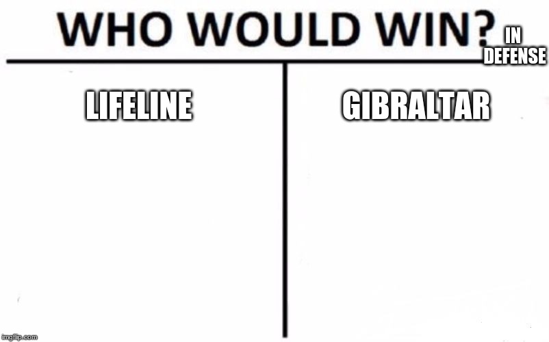 Who Would Win? | IN DEFENSE; LIFELINE; GIBRALTAR | image tagged in memes,who would win | made w/ Imgflip meme maker