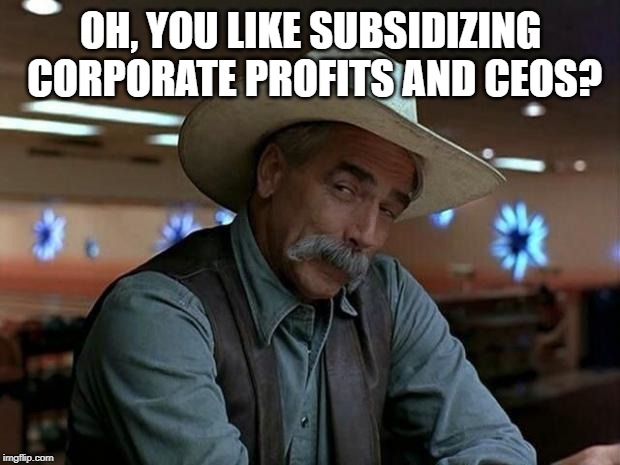 special kind of stupid | OH, YOU LIKE SUBSIDIZING CORPORATE PROFITS AND CEOS? | image tagged in special kind of stupid | made w/ Imgflip meme maker