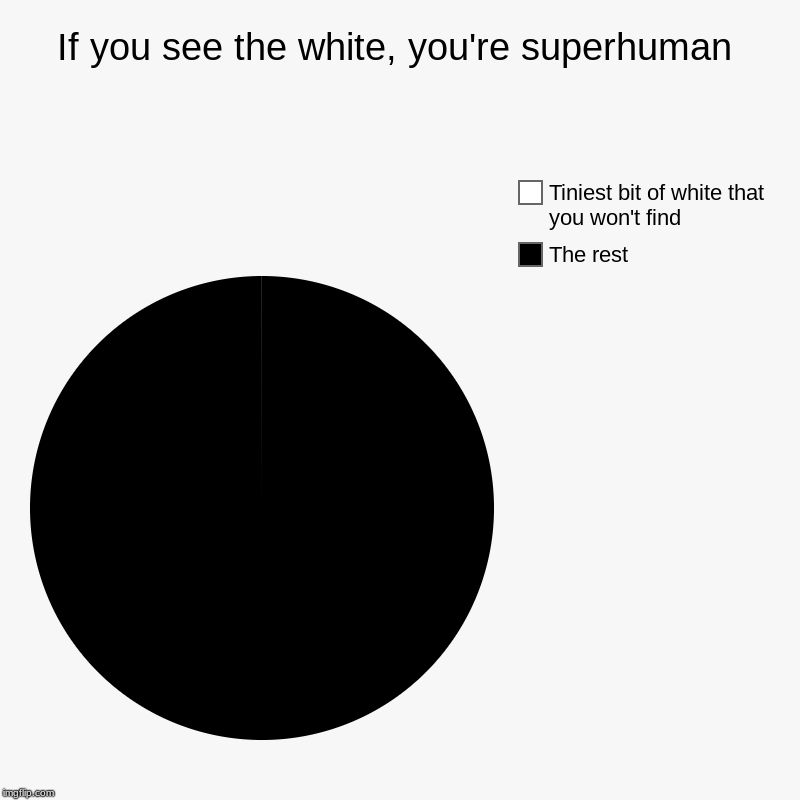 If you see the white, you're superhuman | The rest, Tiniest bit of white that you won't find | image tagged in charts,pie charts | made w/ Imgflip chart maker