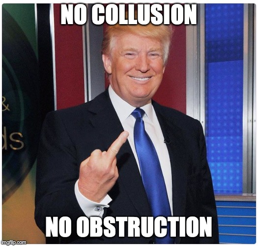 NO COLLUSION; NO OBSTRUCTION | image tagged in trump,robert mueller | made w/ Imgflip meme maker