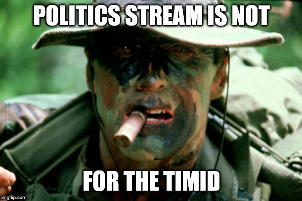 POLITICS STREAM IS NOT FOR THE TIMID | made w/ Imgflip meme maker