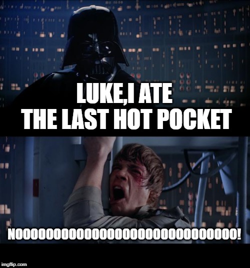Star Wars No | LUKE,I ATE THE LAST HOT POCKET; NOOOOOOOOOOOOOOOOOOOOOOOOOOOOO! | image tagged in memes,star wars no | made w/ Imgflip meme maker
