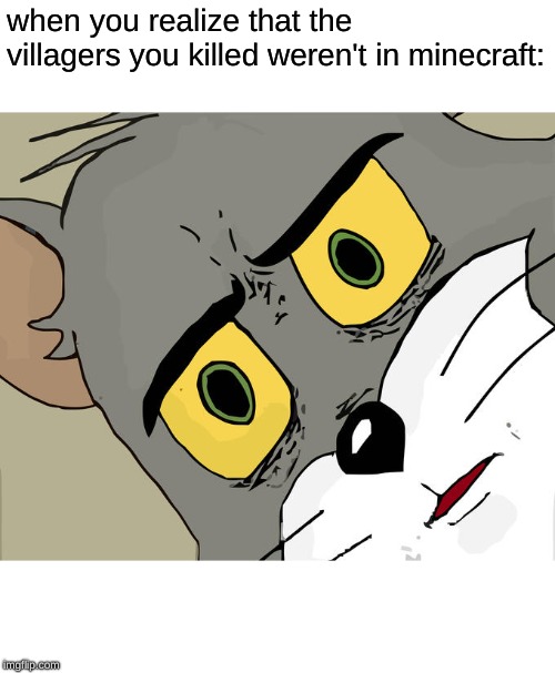 Unsettled Tom Meme | when you realize that the villagers you killed weren't in minecraft: | image tagged in memes,unsettled tom | made w/ Imgflip meme maker