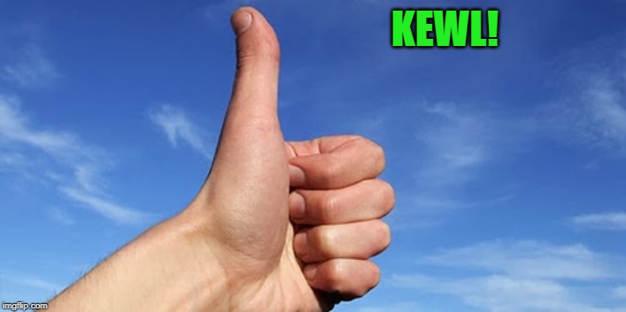 thumbs up | KEWL! | image tagged in thumbs up | made w/ Imgflip meme maker