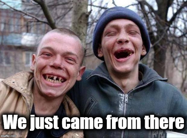 No teeth | We just came from there | image tagged in no teeth | made w/ Imgflip meme maker