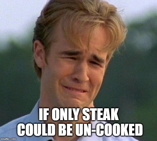1990s First World Problems Meme | IF ONLY STEAK COULD BE UN-COOKED | image tagged in memes,1990s first world problems | made w/ Imgflip meme maker
